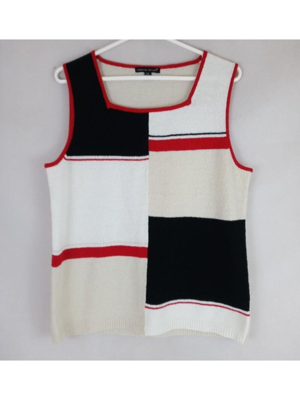 Carolyn Taylor Multi-Color Sleeveless Sweater With Color Block Design Large